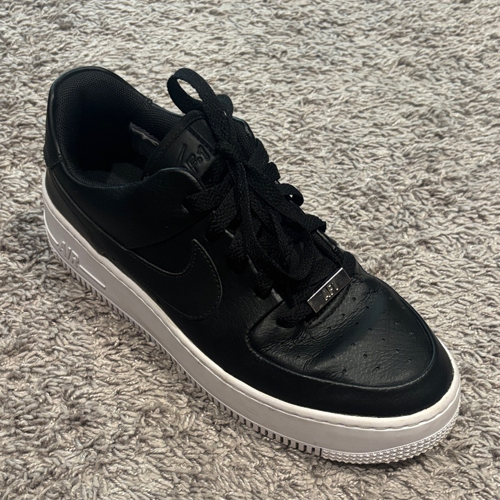 Nike Air Force One Sage Black Leather Platform Sneakers